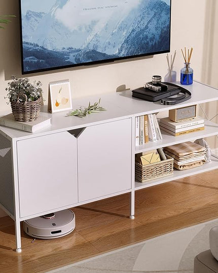 White TV Stand with Storage - Television Stands for Living Room, 50 Inch TV Table for 32 40 55 65 Inch TV, TV Consle for Bedroom, White - LeafyLoom
