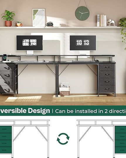 47 Inch Computer Desk with Power Outlets and LED Lights, Gaming Desk with 4 Drawers, Office Desk with Monitor Stand, Study Desk Work Desk for Home Office, Small Spaces, Black - LeafyLoom