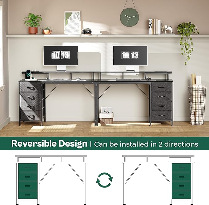 47 Inch Computer Desk with Power Outlets and LED Lights, Gaming Desk with 4 Drawers, Office Desk with Monitor Stand, Study Desk Work Desk for Home Office, Small Spaces, Black - LeafyLoom