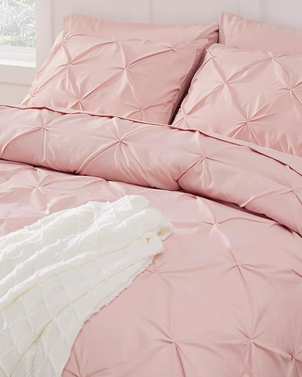 Bedsure Pink Comforter Set Queen - Bed in a Bag Queen 7 Pieces, Pintuck Bedding Sets Pink Bed Set with Comforter, Sheets, Pillowcases & Shams - LeafyLoom