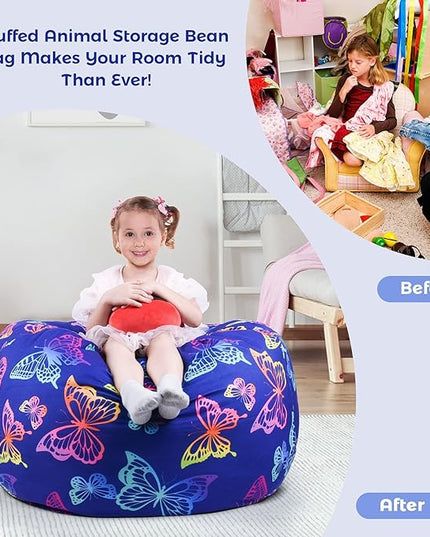 KABOER Bean Bag Cover for Kids,200L Stuffed Animal Storage Bean Bag Chair Cover |Stuffable Zipper Beanbag for Organizing Children Soft Plush Toys (32x29inch) - LeafyLoom