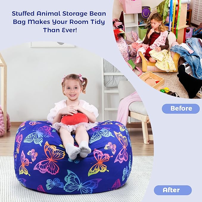 KABOER Bean Bag Cover for Kids,200L Stuffed Animal Storage Bean Bag Chair Cover |Stuffable Zipper Beanbag for Organizing Children Soft Plush Toys (32x29inch) - LeafyLoom