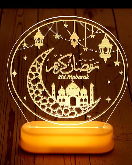 Honoson Ramadan Table Decoration for Home 2024 Ramadan LED Lights Eid Mubarak Star Moon Shaped Kids Night Lamp Ornaments Ramadan Mubarak Gift for Muslims Family Islamic Holiday Eid al Fitr Party - LeafyLoom