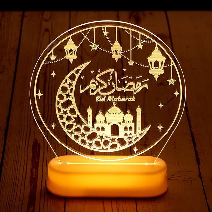 Honoson Ramadan Table Decoration for Home 2024 Ramadan LED Lights Eid Mubarak Star Moon Shaped Kids Night Lamp Ornaments Ramadan Mubarak Gift for Muslims Family Islamic Holiday Eid al Fitr Party - LeafyLoom