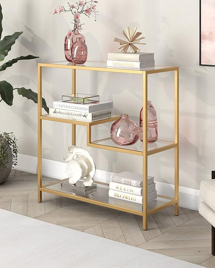 Henn&Hart 36" Tall Rectangular Bookcase in Gold, for Home Office, Living Room - LeafyLoom