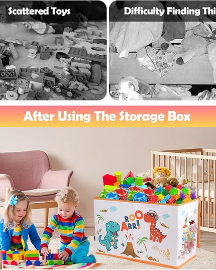 Large Toy Box Chest, Collapsible Sturdy Toy Storage Organizer for Kids, Boys, Girls, 25"x13"x16" Toy Chest Storage Bins with Lids Toy Bins Baskets Boxes for Living Room, Playroom, Nursery, White - LeafyLoom
