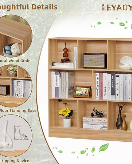 LEYAOYAO 8 Cube Bookshelf with Base,3 Tier Mid-Century Modern Natural Bookcase,Standing Wide Bookshelves Storage Organizer Shelf,Rustic Wood Display Cabinet Book Shelves for Bedroom,Living Room,Office - LeafyLoom