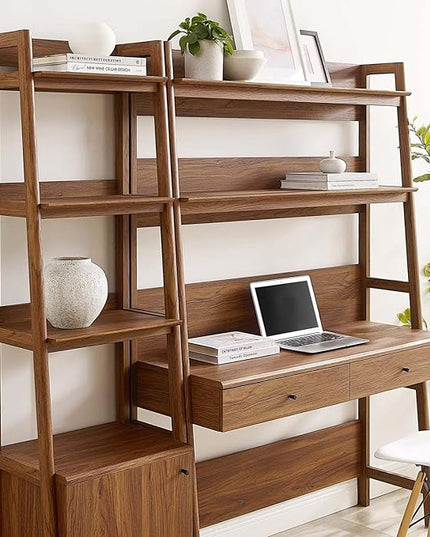 Modway 2-Piece Home Office Desk and Bookshelf Display Case in Walnut - LeafyLoom