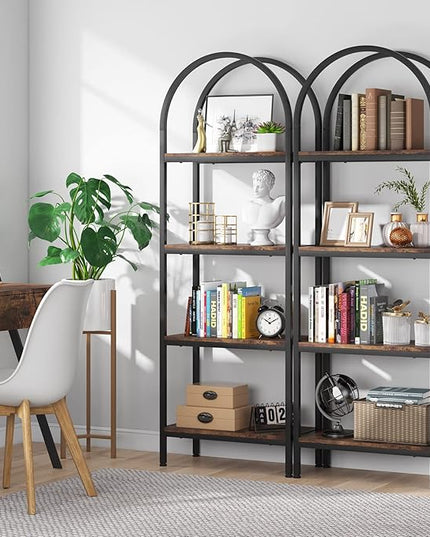 Tribesigns 4-Tier Open Bookshelf, 70.8" Industrial Arched Bookcase Storage Shelves with Metal Frame, Freestanding Display Rack Tall Shelving Unit for Office, Bedroom (Rustic Brown, 1PC) - LeafyLoom