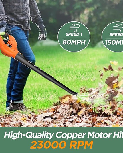 Cordless Leaf Blower, 150Mph Handheld Electric Leaf Blowers with 2.0Ah Battery & Fast Charger, 2 Speed Mode, 20V Battery Powered Leaf Blowers for Cleaning Patio, Yard, Sidewalk - LeafyLoom