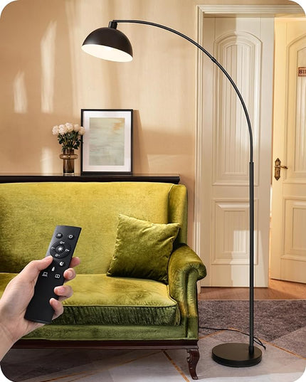 EDISHINE Modern Arc Floor Lamp, 78.3" Mid Century Reading Lamps Over Chair with Remote & Foot Switch, Rotatable Lamp Head, Metal Floor Lamp for Bedroom, Office, Living Room, Dining Room, Black - LeafyLoom
