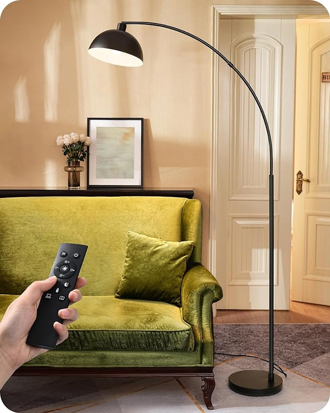 EDISHINE Modern Arc Floor Lamp, 78.3" Mid Century Reading Lamps Over Chair with Remote & Foot Switch, Rotatable Lamp Head, Metal Floor Lamp for Bedroom, Office, Living Room, Dining Room, Black - LeafyLoom