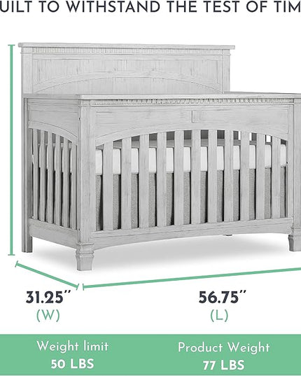 Evolur Santa Fe 5-in-1 Convertible Crib in Antique Mist, Greenguard Gold Certified, Features 3 Mattress Heights, Wooden Nursery and Bedroom Furniture, Baby Crib - LeafyLoom