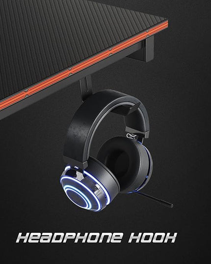 CubiCubi Gaming Desk 40 Inch PC Computer Desk, Carbon Fiber Home Office Desk Table Gamer Workstation, Simple Game Table with Headphone Hook, Black - LeafyLoom