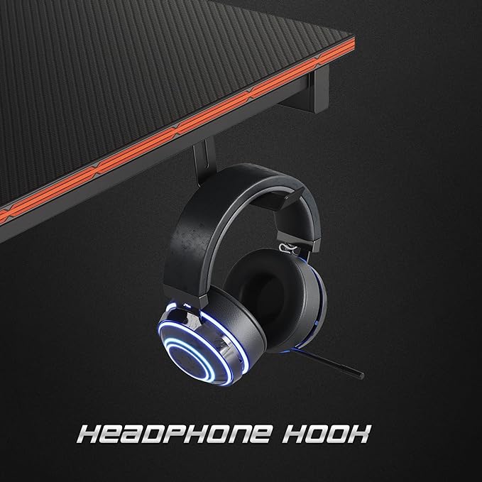 CubiCubi Gaming Desk 40 Inch PC Computer Desk, Carbon Fiber Home Office Desk Table Gamer Workstation, Simple Game Table with Headphone Hook, Black - LeafyLoom