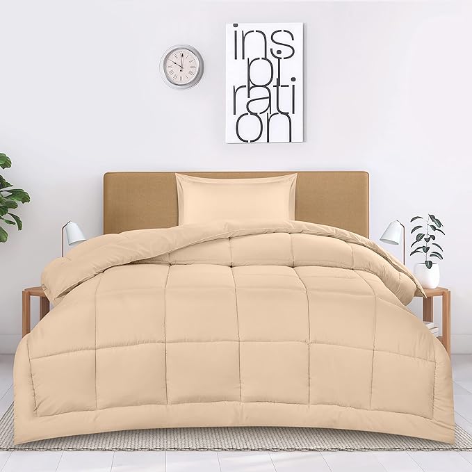 Utopia Bedding Twin Comforter Set Kids with 1 Pillow Sham, Bedding Comforter Sets, Down Alternative Beige Comforter, Soft and Comfortable, Machine Washable - LeafyLoom