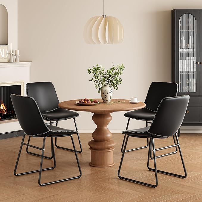 Dining Chairs Set of 4, Kitchen & Dining Room Chairs Dining Chairs Midcentury Modern Chair, Mid Century Faux Leather Dining Chair Comfortable,Dining Chair for Home - LeafyLoom
