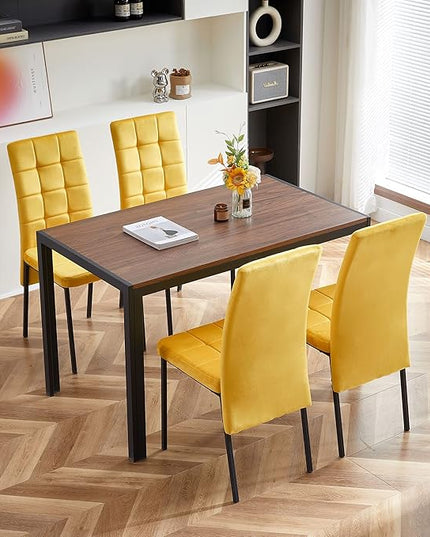 NicBex Velvet Dining Chairs, Upholstered Reception Chairs, High Back Nordic Dining Chair with Metal Legs for Home Kitchen, Living Room, Set of 4, Yellow - LeafyLoom