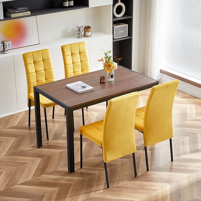 NicBex Velvet Dining Chairs, Upholstered Reception Chairs, High Back Nordic Dining Chair with Metal Legs for Home Kitchen, Living Room, Set of 4, Yellow - LeafyLoom