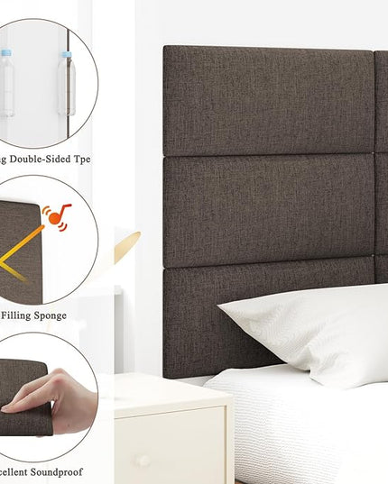 Twin Full Headboard, Wall Mounted Peel and Stick Headboard, Upholstered Tufted Bed Headboard for Twin Size Bed, Floating Dorm Bedroom Tall Headboard Soundproof Wall Panels (6 Panels, 10"x24") - LeafyLoom