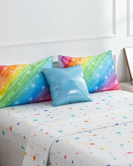 Btargot Super Soft 6 Pieces Gradient Star Ring Comforter Set, Colorful Glitter Rainbow Star Pattern Bedding Set for Boys Girls Teens,Queen Multicolor - LeafyLoom