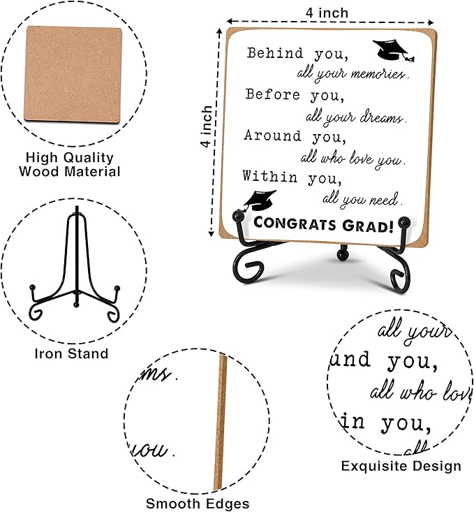 Graduation Gifts for Her Him, Inspirational Desk Decor Wood Plaque with Stand, Congrats Grad Gift for Senior College Graduated Women Girl-A31 - LeafyLoom