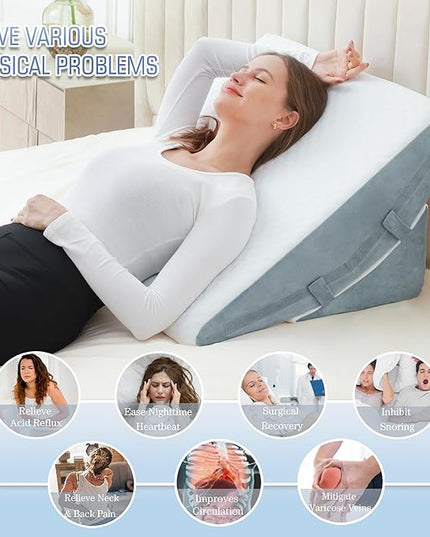 Bed Wedge Pillow for Sleeping 12 Inch 10inch 8/7.5inch Adjustable Memory Foam Triangle Wedge Pillow for After Surgery, Legs and Back Support Pillow, Relieve Acid Reflux, Gerd, Snoring - LeafyLoom