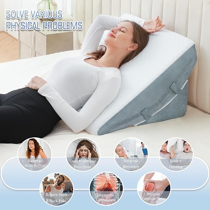 Bed Wedge Pillow for Sleeping 12 Inch 10inch 8/7.5inch Adjustable Memory Foam Triangle Wedge Pillow for After Surgery, Legs and Back Support Pillow, Relieve Acid Reflux, Gerd, Snoring - LeafyLoom