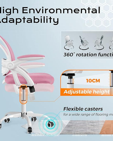 KERDOM Office Chair, Ergonomic Desk Chair, Mesh Computer Chair Height Adjustable, Comfy Swivel Task Chair with Wheels and Flip-up Arms - LeafyLoom
