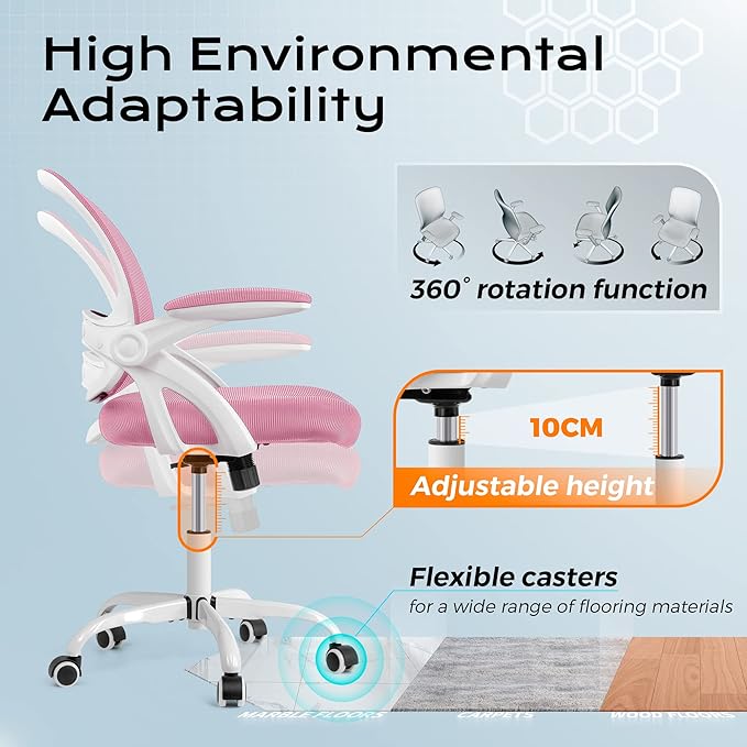 KERDOM Office Chair, Ergonomic Desk Chair, Mesh Computer Chair Height Adjustable, Comfy Swivel Task Chair with Wheels and Flip-up Arms - LeafyLoom