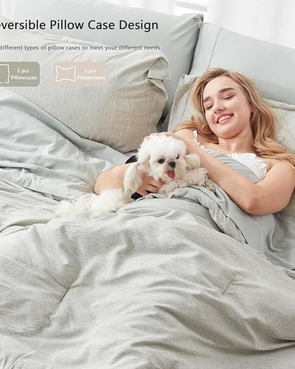 UNILIBRA 7-Piece Queen Comforter Set - Sage Green Cationic Dyeing Bedding Set with Comforter, Sheets, Pillowcases & Shams - LeafyLoom