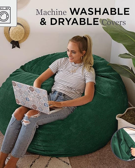 CordaRoy's Chenille Bean Bag - Convertible Bean Bag Chair & Bed - Machine-Washable Chenille Fabric Cover - for Basement, Living Room, Game Room, Dorm & More - Full Size - Rainforest - LeafyLoom