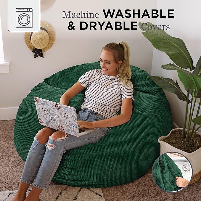 CordaRoy's Chenille Bean Bag - Convertible Bean Bag Chair & Bed - Machine-Washable Chenille Fabric Cover - for Basement, Living Room, Game Room, Dorm & More - Full Size - Rainforest - LeafyLoom