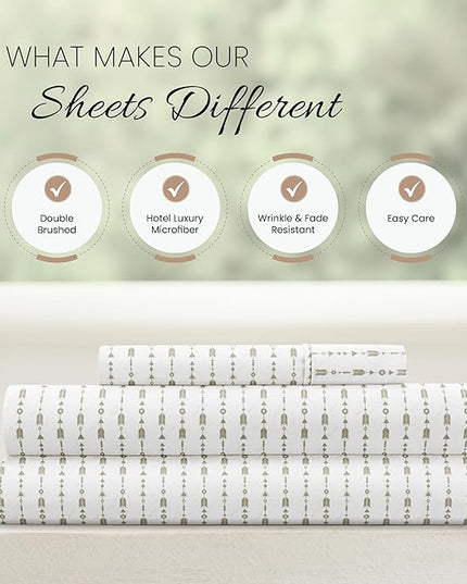 Linen Market 3 Piece Twin Bedding Sheet Set (Sage Arrows) - Sleep Better Than Ever with These Ultra-Soft & Cooling Bed Sheets for Your Twin Size Bed - Deep Pocket Fits 16" Mattress - LeafyLoom