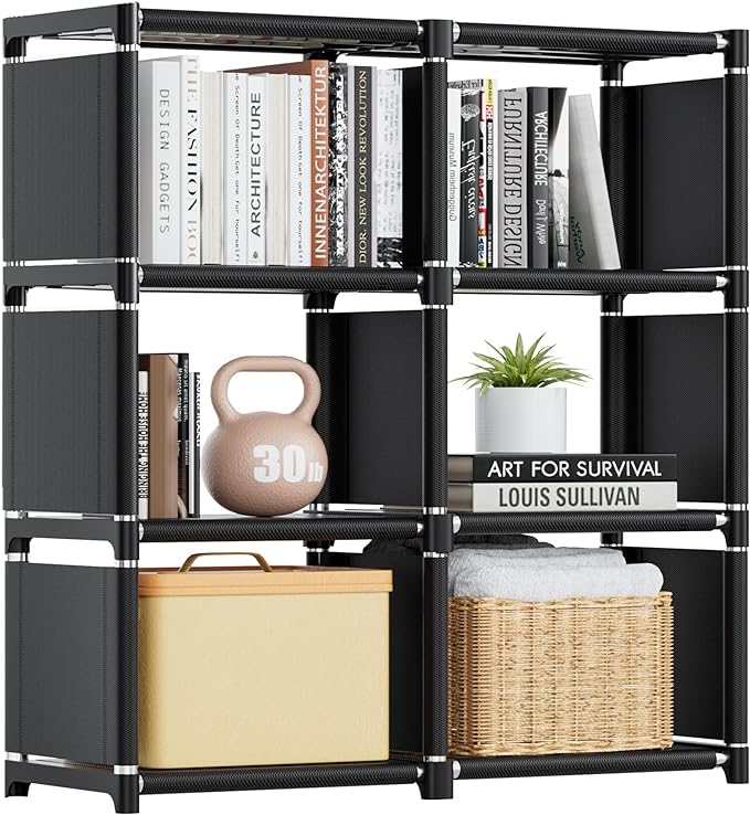 Mavivegue Book Shelf, 6 Cube Storage Organizer, DIY Bookcase, Metal Cube Bookshelf,Tall Book case for Bedroom, Living Room,Office,Closet Storage Organizer, Black Cubicle Storage Rack - LeafyLoom