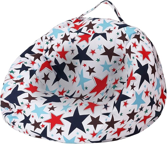 Colorful House Stuffed Animal Storage Bean Bag Chair Cover for Kids Stuffable Zipper Beanbag for Organizing Children Toys Large Canvas(26'',Star) - LeafyLoom