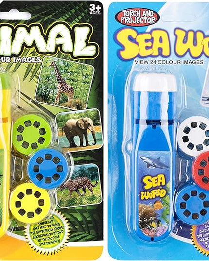 Georgie Porgy Children Projector Toys Educational Science Set Wall Ceiling Tent Torch Flashlight for Kids Gifts for Boys Girls with 2pcs Tattoo Stickers (Wild Animal + Sea World) - LeafyLoom