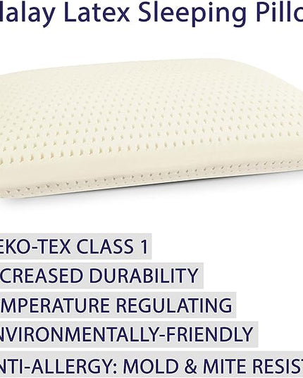 American Talalay Latex Medium Support High Profile Bed Pillow for Sleeping with Luxurious 100% Cotton Sateen, 400TC Cover, Queen Dual Pack – Made in USA - LeafyLoom