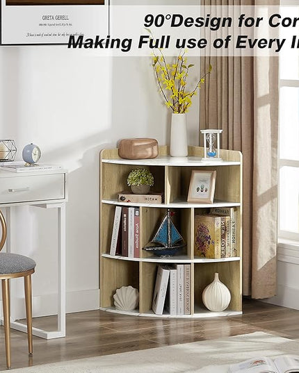 Vecelo 3-Tier Corner Cabinet with 8 Cubbies, Wooden Cube Storage Organizer, Modern Bookshelf Units for Playroom, Bedroom, Living Room, Marble White - LeafyLoom