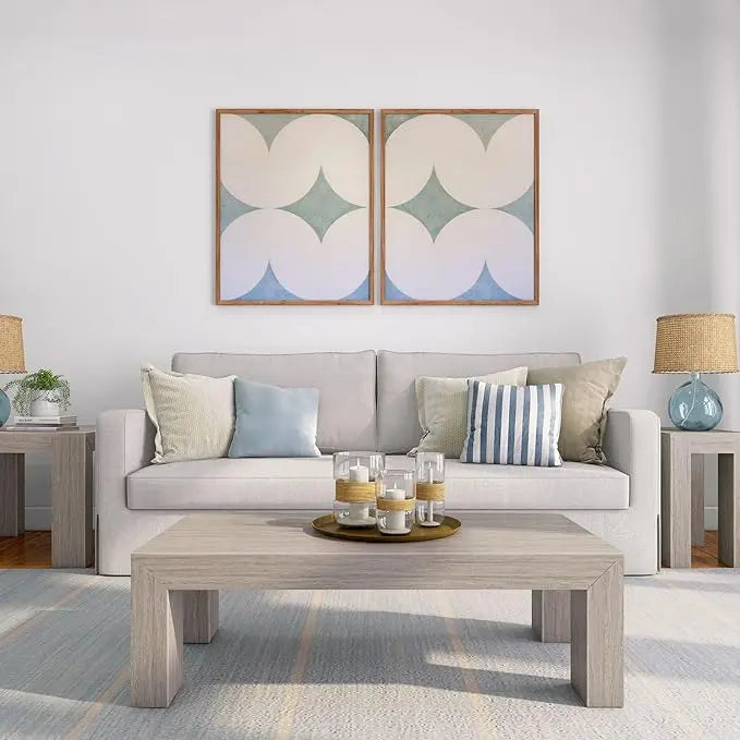 Plank+Beam Modern Rectangular Coffee Table, Solid Wood, 48 Inch, Medium Sized Coffee Table, Center Tables for Small Spaces, Living Space Medium Tea Table, Seashell Wirebrush - LeafyLoom
