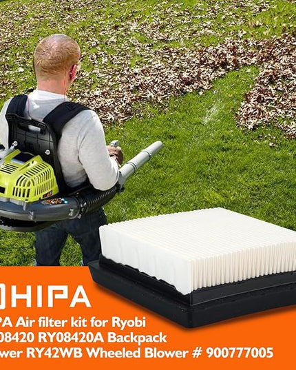 Hipa BP42 Air Filter Compatible with Ryobi RY08420 RY08420A Replace # 900777005, 30805407, 308054093 with Fuel Lines, Primer Bulb, Fuel Filter, Spark Plug Backpack Blower Repower Kit - LeafyLoom