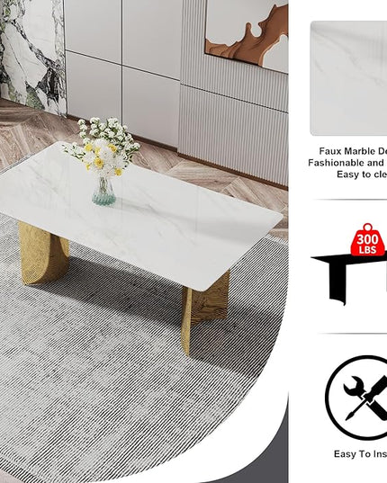 NicBex Modern Minimalist Dining Table The White Imitation Marble Glass Desktop is Equipped with Golden Metal Legs Suitable for Restaurants and Living Rooms, White - LeafyLoom