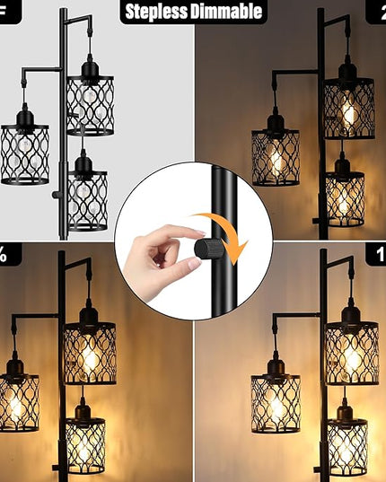 Dimmable Farmhouse Floor Lamp, Industrial Floor Lamp for Living Room with 3 X 6W LED Bulbs, 3 Light Rustic Standing Tall Lamp for Bedroom, Office, 68" - LeafyLoom