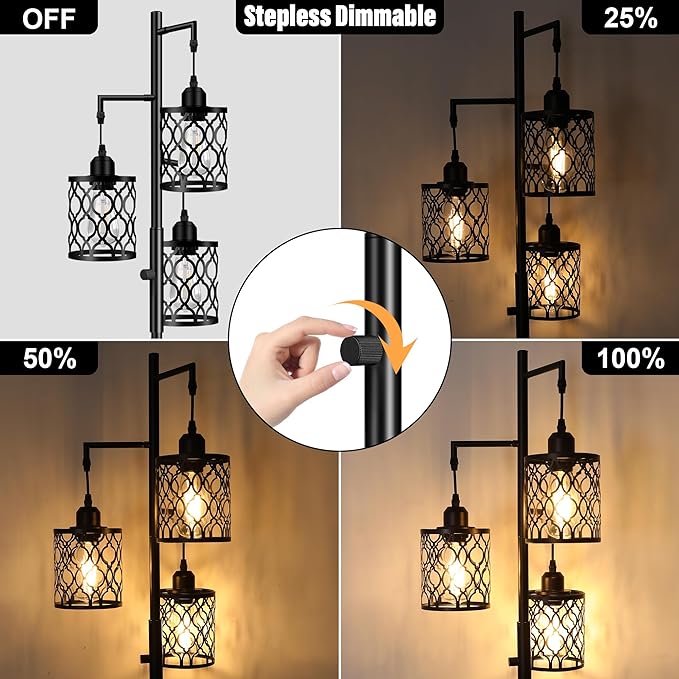 Dimmable Farmhouse Floor Lamp, Industrial Floor Lamp for Living Room with 3 X 6W LED Bulbs, 3 Light Rustic Standing Tall Lamp for Bedroom, Office, 68" - LeafyLoom