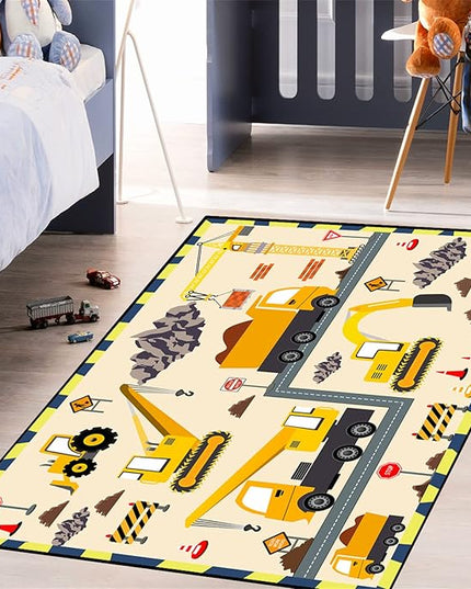 Construction Play Mat Car Rug Play Mat Construction Rugs for Boys Room Car Rug for Boys Room Construction Decor for Boys Room Playroom Rug for Livingroom 5'×7' - LeafyLoom