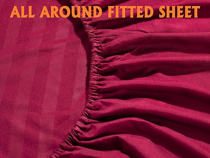 Elegant Comfort Best, Softest, Coziest 6-Piece Sheet Sets! - 1500 Premier Hotel Quality Luxurious Wrinkle Resistant 6-Piece DAMASK STRIPE Bed Sheet Set, King Burgundy - LeafyLoom