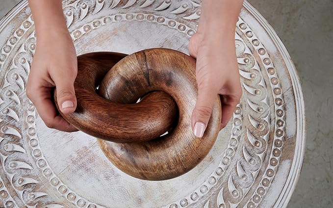 Wood Knot Decorative Chain, Rustic Wood Link Decorative Object Large Wooden Chain for Home Living Room Coffee Table Farmhouse Natural Wood 7.5 X 6 X 3.5 Inches - LeafyLoom