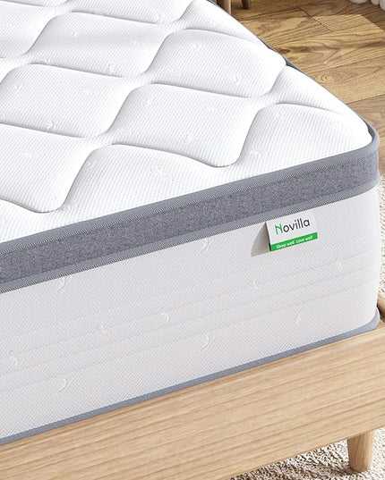 Novilla Full Mattress, 10 Inch Hybrid Full Mattress in a Box, Pocket Innerspring Pillow Top Mattress Full for Motion Isolation, Pressure Relief & Enhanced Edge Support, Medium Firm Feel - LeafyLoom