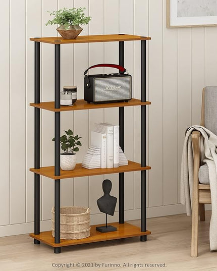 Furinno (99557LC/BK) Turn-N-Tube 4-Tier Multipurpose Shelf Display Rack - Light Cherry/Black - LeafyLoom