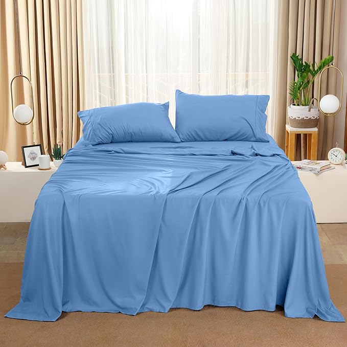 Utopia Bedding Queen Bed Sheets Set - 4 Piece Bedding - Brushed Microfiber - Shrinkage and Fade Resistant - Easy Care (Queen, Dutch Blue) - LeafyLoom